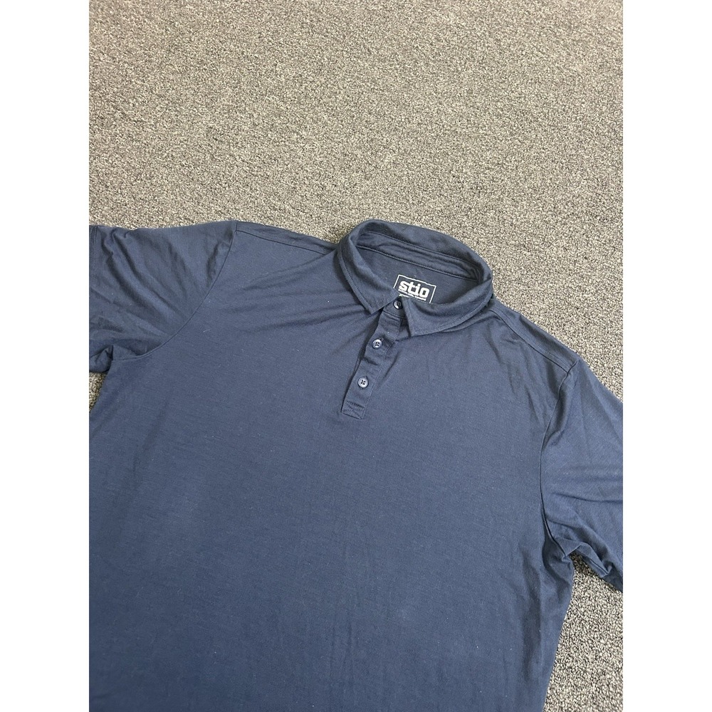 Stio Wool Blend Performance Polo Shirt Navy Mens Size Medium Stretch Outdoors